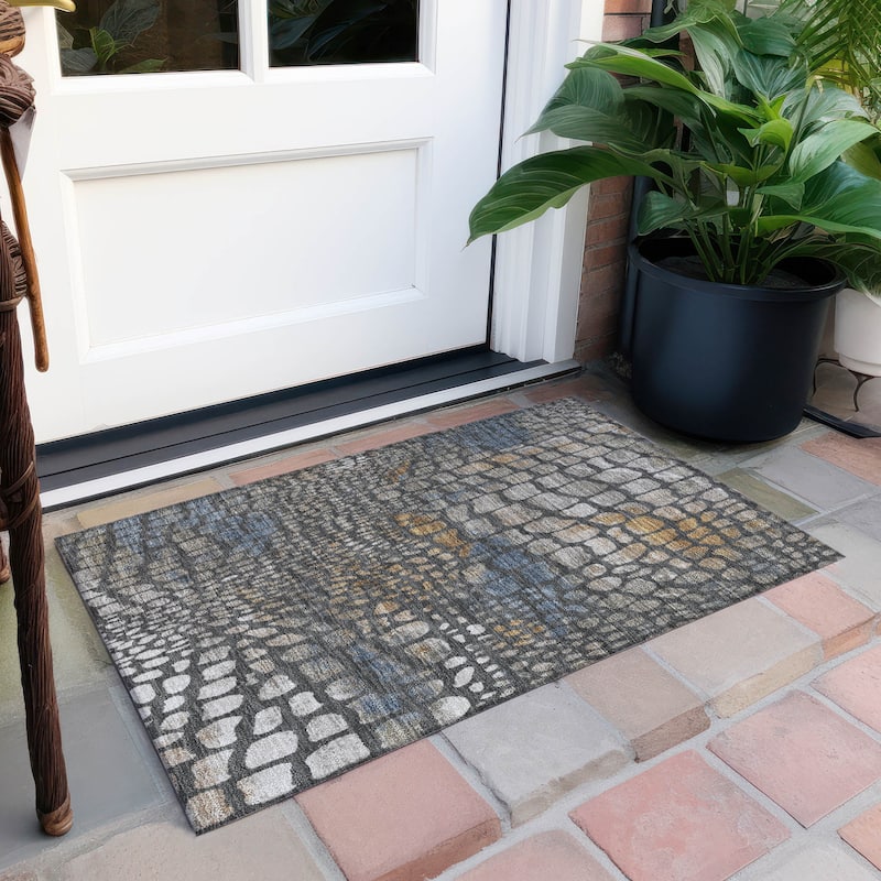 Machine Washable Indoor/ Outdoor Modern Cobble Chantille Rug