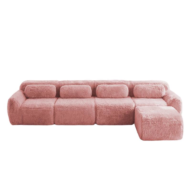 Homy Casa Pink Plush Modular Sectional Sofa Set Soft Cloud Floor Couch