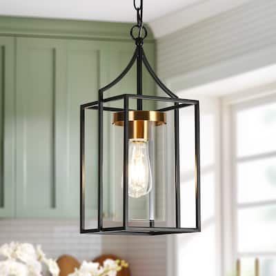 Modern Farmhouse Black Gold Pendant Light with Clear Glass Shade for Kitchen Island