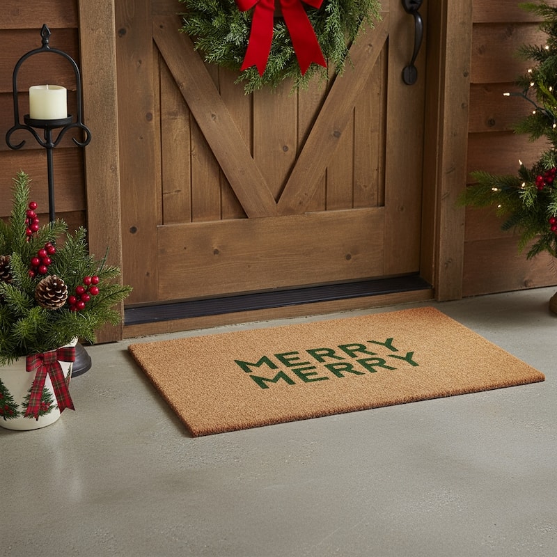 HomeRoots 17" X 29" Brown And Green Christmas Outdoor Coir Door Mat - 17.00' X '29.00 - 17.00' X '29.00