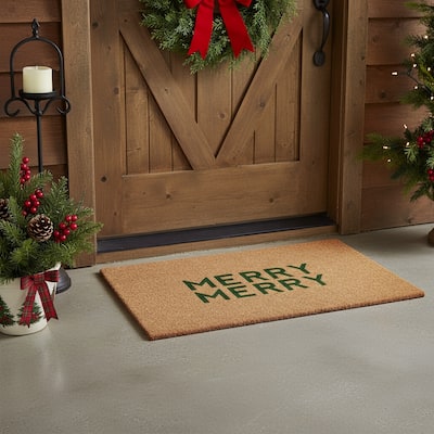 HomeRoots 17" X 29" Brown And Green Christmas Outdoor Coir Door Mat - 17.00' X '29.00