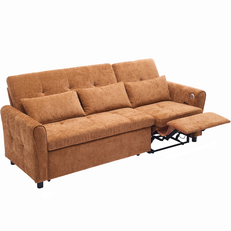 2-in-1 Chenille Sleeper Sofa, Living Room 3 Seater Sofa with a Reversible Recliner Sofa