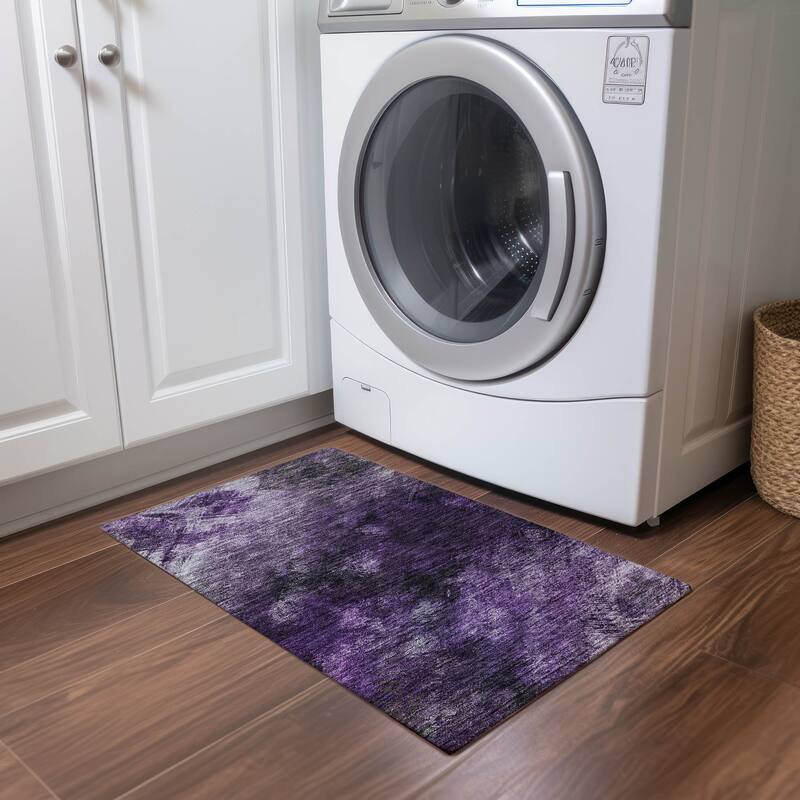 Machine Washable Indoor/ Outdoor Chantille Abstract Watercolor Rug - 1'8" x 2'6" - Purple