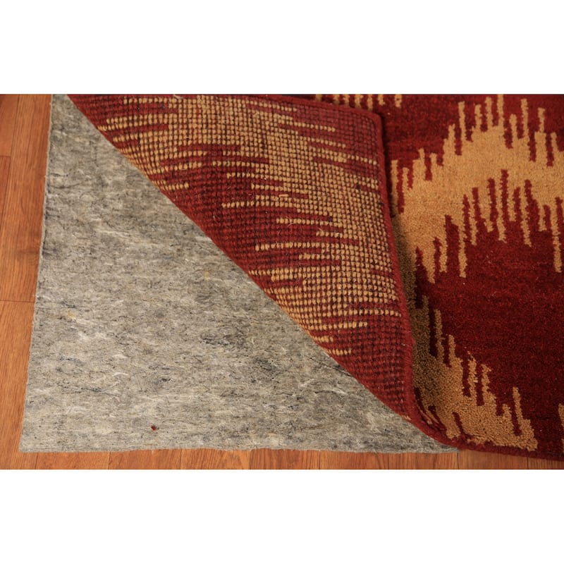 Hand Knotted Oriental 100% Wool Carpet Modern Geometric Red Moroccan Area Rug - 9' 7'' X 7' 11''