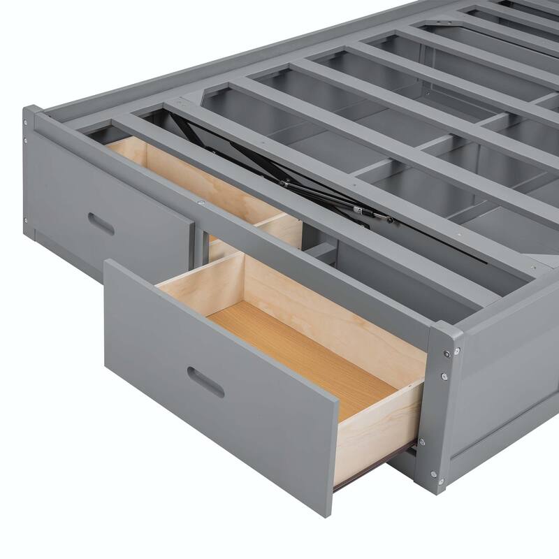 Hydraulic Platform Bed with Storage LED Headboard, Charging Station and 2 Drawers