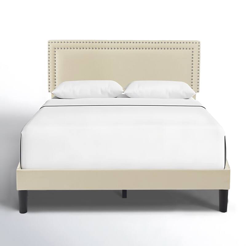 VECELO Upholstered Bed Frames with Height Adjustable Headboard