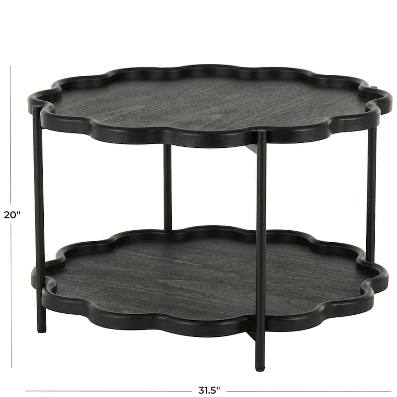 Wood Floral Inspired 2 Level Accent Table with Metal Legs - Black - Roche River Decor