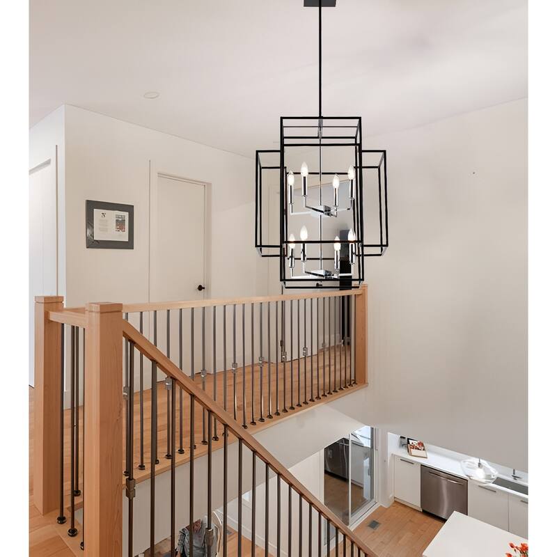 8-Light 22" Width 28" Height Metal Open Frame Cage Design Transitional Pendant Lamp Chandelier