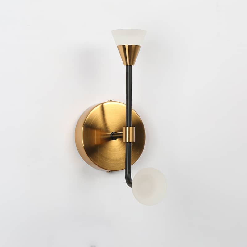 2-Light Modern Contemporary Black Gold LED Wall Sconces Bathroom Vanity Lights with Acrylic Shades - 4.7" L x 7.5" W x 11" H