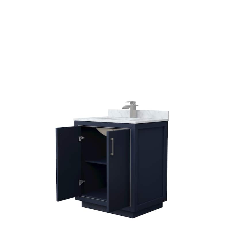 Icon Single Vanity Set, White Carrara Marble Top, No Mirror