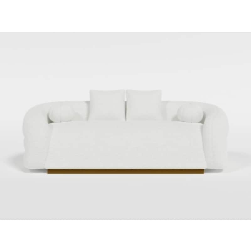 Novy Sofa, 4 Accent Pillows, White Sherpa, Gold, 93 Inch