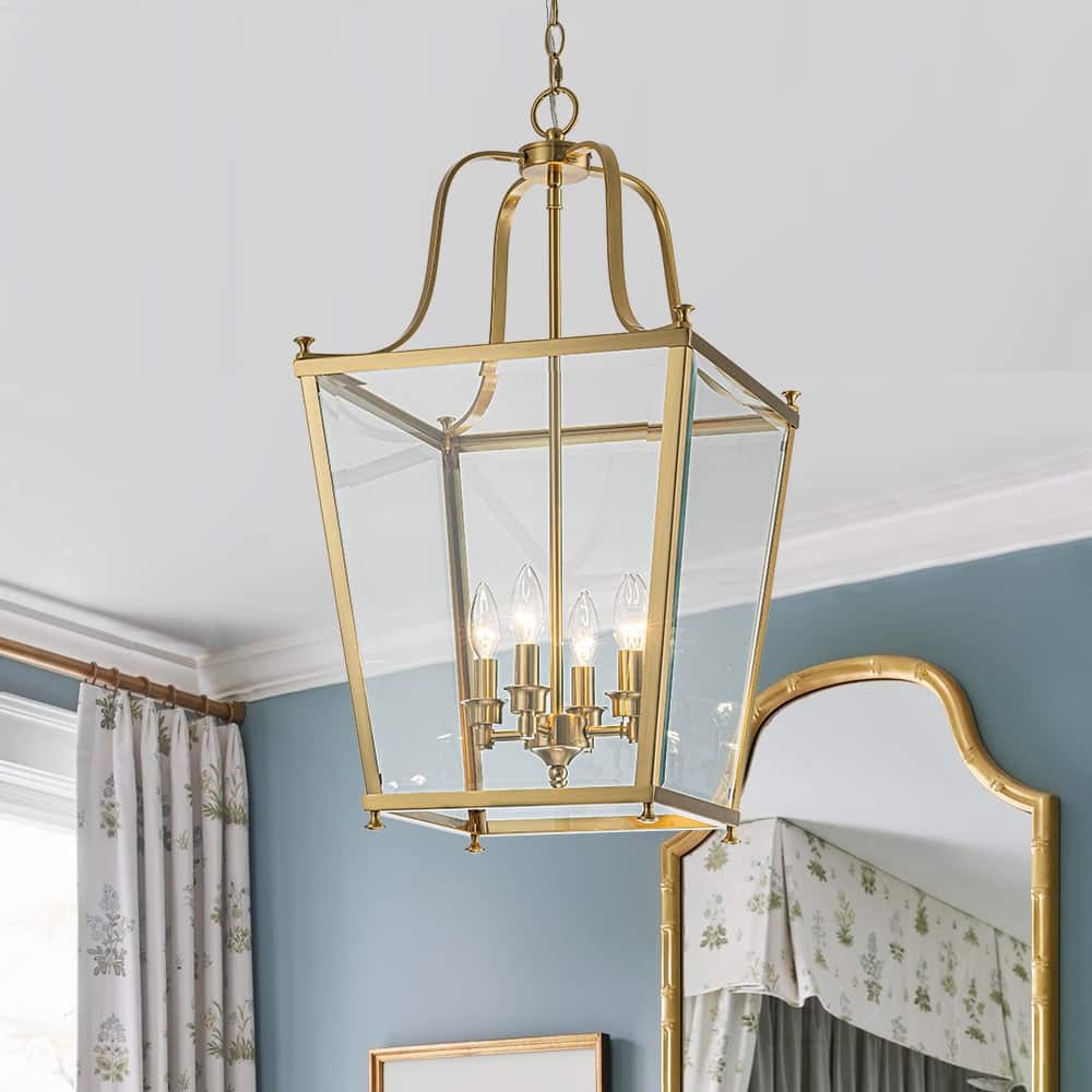 4-Light Candle Style Tapered Glass Cage Entry Chandelier