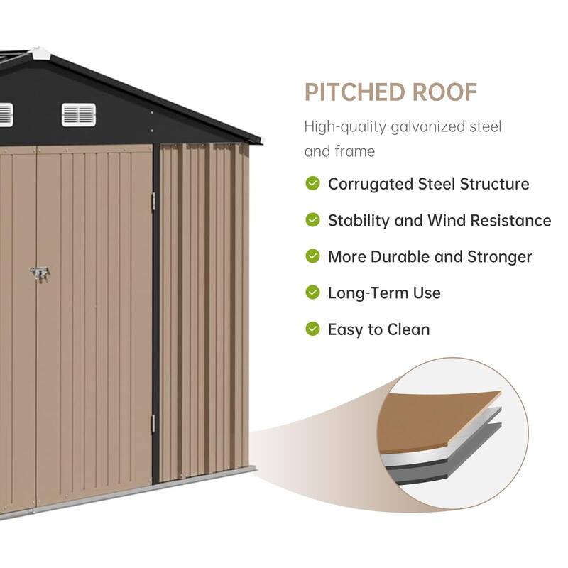 8x8 FT Metal Outdoor Storage Shed, Steel Utility Tool Shed Storage House with Lockable Door Design