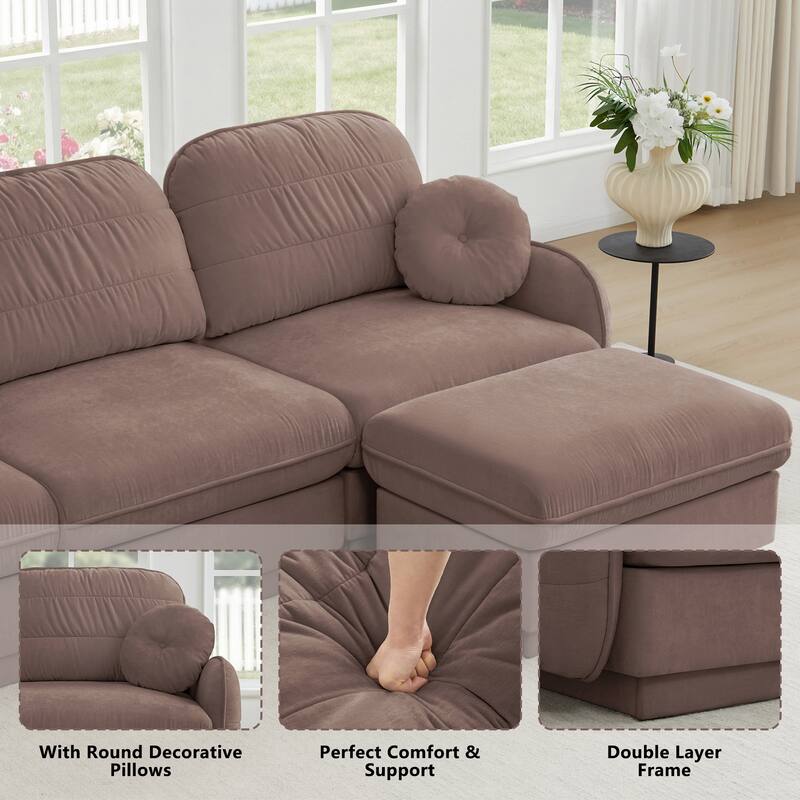 GDFStudio Sylvie Ashworth Chenille Cloud U-Shaped Loveseat Sofa with Movable Ottomans, Deep Seat