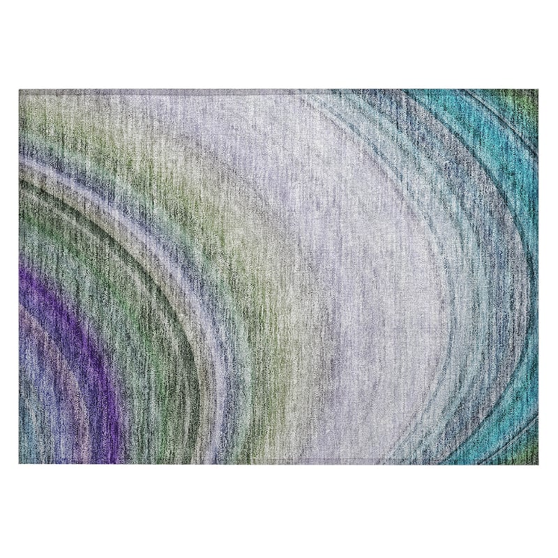 Machine Washable Indoor/ Outdoor Chantille Abstract Wave Rug