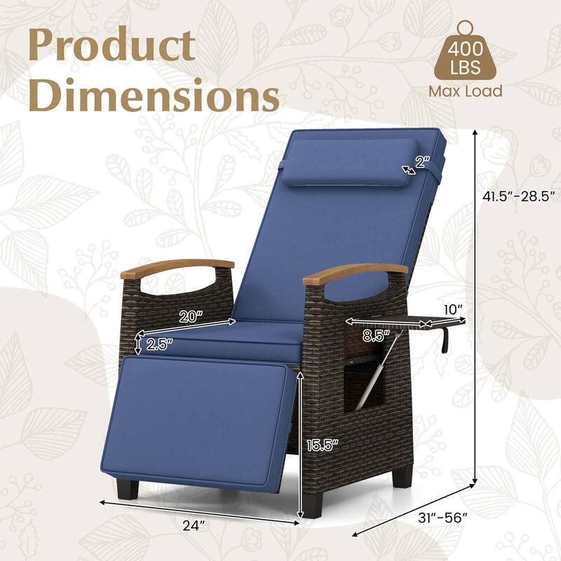 Costway 1/2 PCS Patio Wicker Recliner Chair with Adjustable Backrest