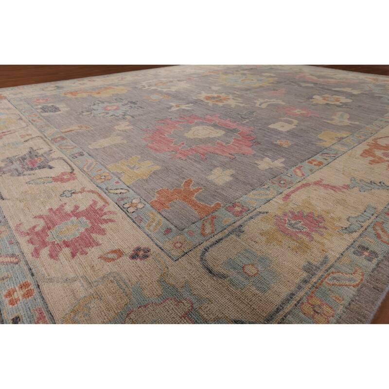 Vegetable Dye Oushak Area Rug Handmade Turkish Wool Carpet - 9'3" x 11'11"