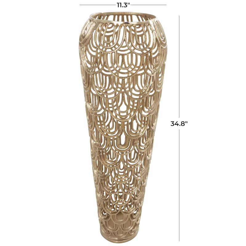 Aluminum Metal Geometric Tall Art Deco Inspired Arched Decorative Vase - Gold or Silver - Roche River Decor