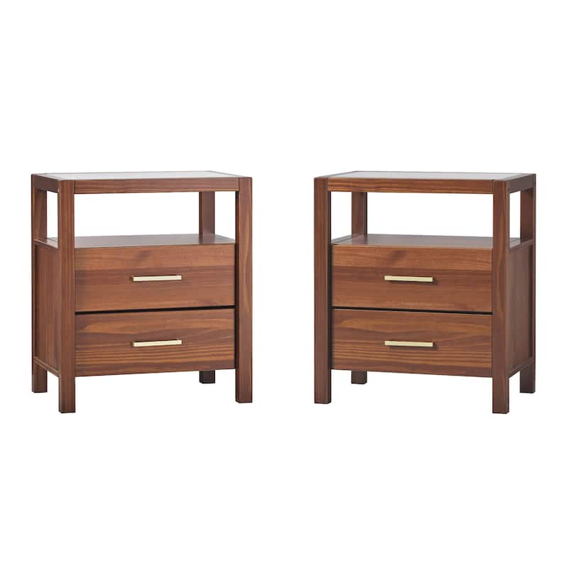 Walker Edison Solid Wood Nightstands with Tempered Glass Top (Set of 2)