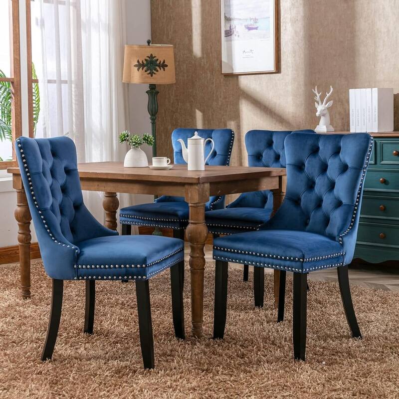 Velvet Dining Chairs Set of 2, Tufted Dining Chairs with Nailhead Back and Ring Pull Trim - 25.5×19.7×37.4inch