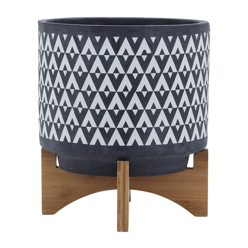 Sagebrook Home Elegant Ceramic Planter on Wooden Stand - Perfect for Modern Home Decor and Plant Lovers