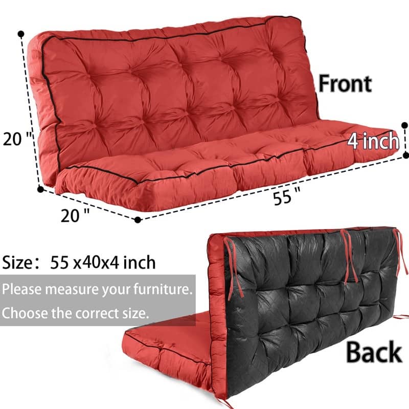 Porch Swing Replacement Cushion, 55in Outdoor Bench Cushions with Backrest , 3 Seat Patio Furniture Garden Loveseat Glider Pad