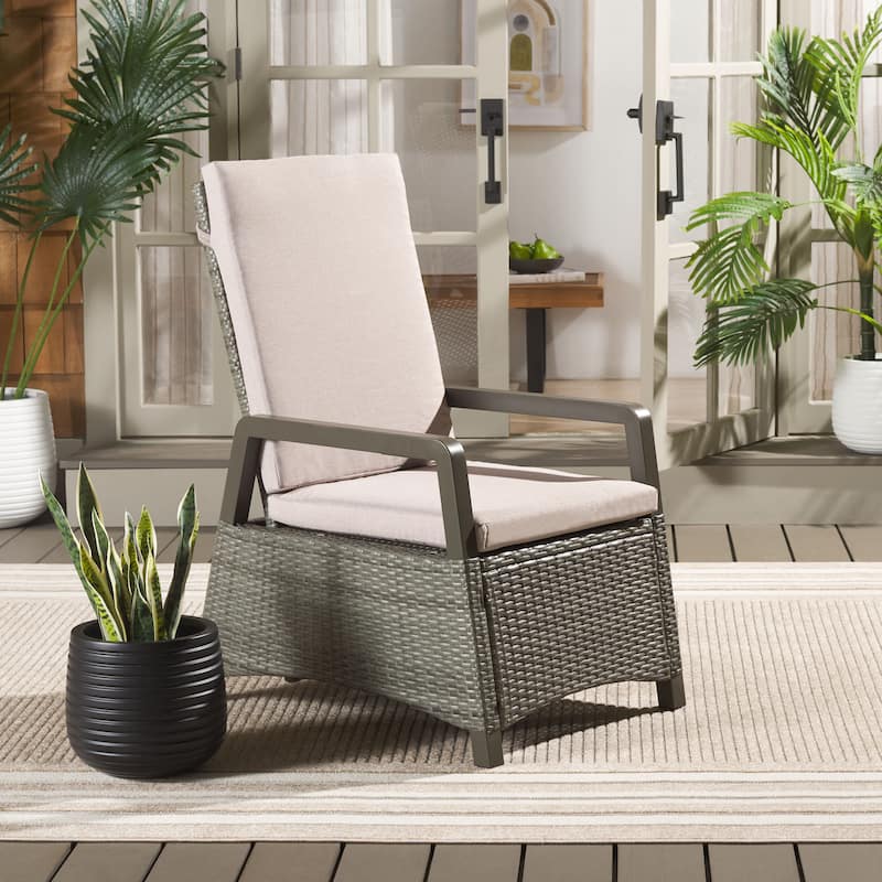 SAFAVIEH Outdoor Patio Furniture Herman Recliner Chair - 22"W x 32"D x 42"H - Grey Brown/Light Grey