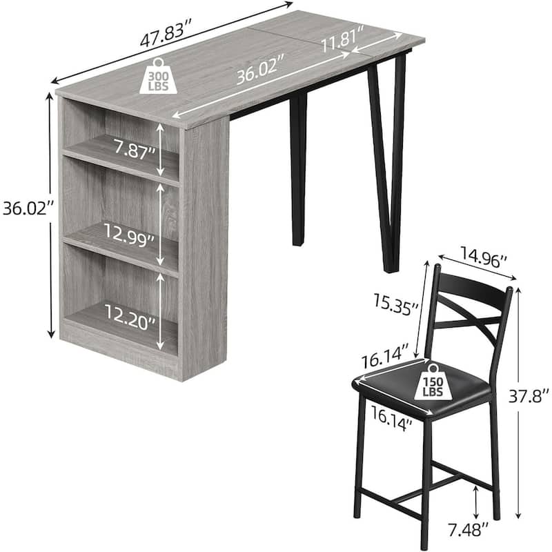 3 Piece Kitchen Table Set with 2 Upholstered Chairs, 1 Dining Table