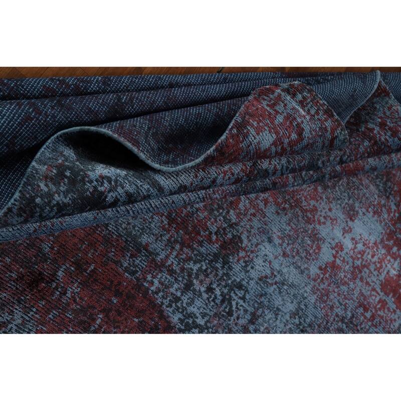 All-Over Blue Abstract Modern Area Rug Handmade Wool Carpet - 8'3" x 11'11"