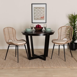 Brenna Modern Bohemian Rattan and Metal 2-Piece Dining Chair Set - Bed ...