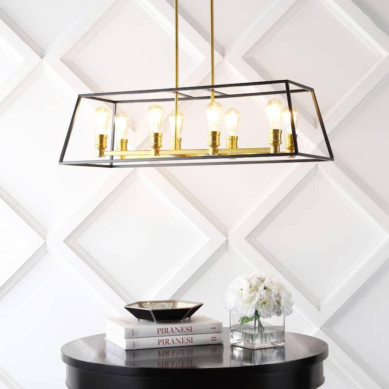 Suillius Farmhouse Industrial Iron LED Pendant, Black/Brass Gold by JONATHAN Y