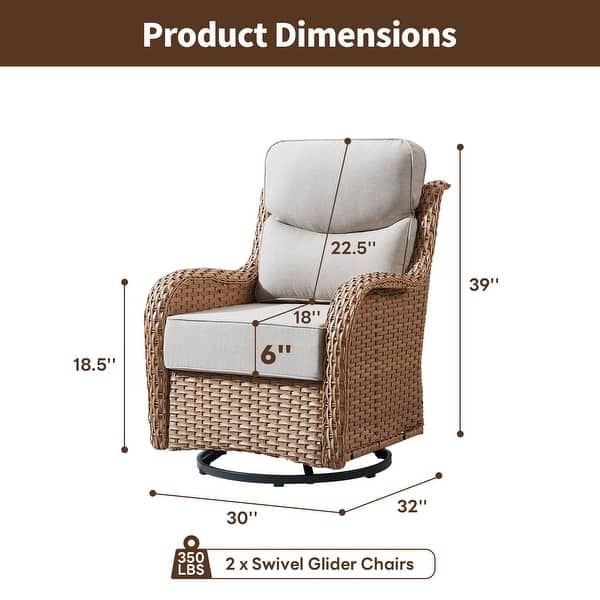 dimension image slide 64 of 75, Outdoor Patio Sofa Swivel Chair with 6-Inch Thick Cushions Set