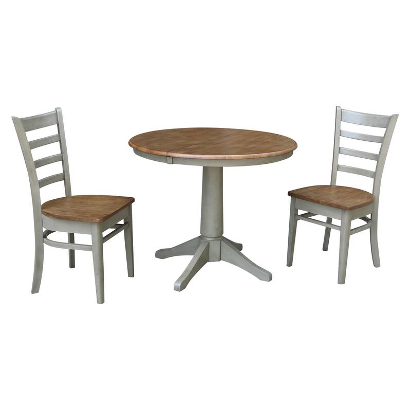 36" Round Extension Dining Table With 2 Emily Chairs - Set of 3 Pieces