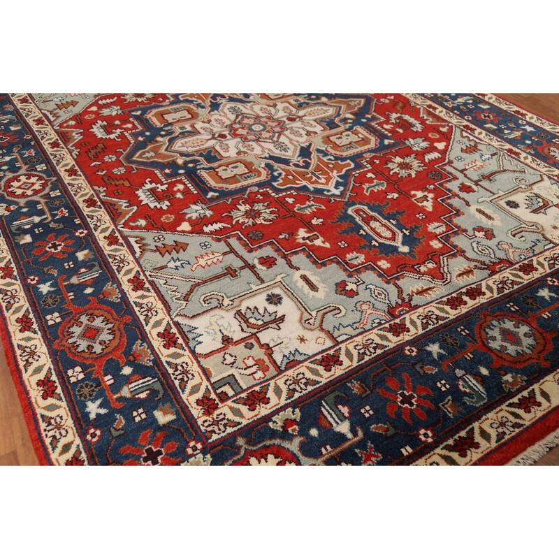 Geometric Red Heriz Serapi Oriental Area Rug Handmade Wool Carpet - 8'10"x 12'0"