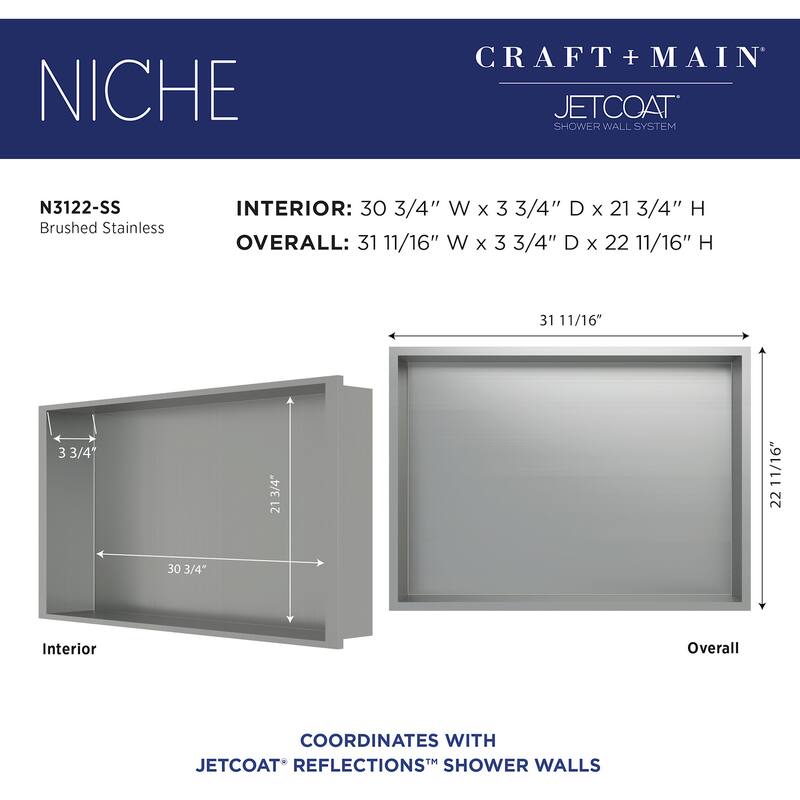 CRAFT + MAIN N3122S 22" x 31" Shower Niche