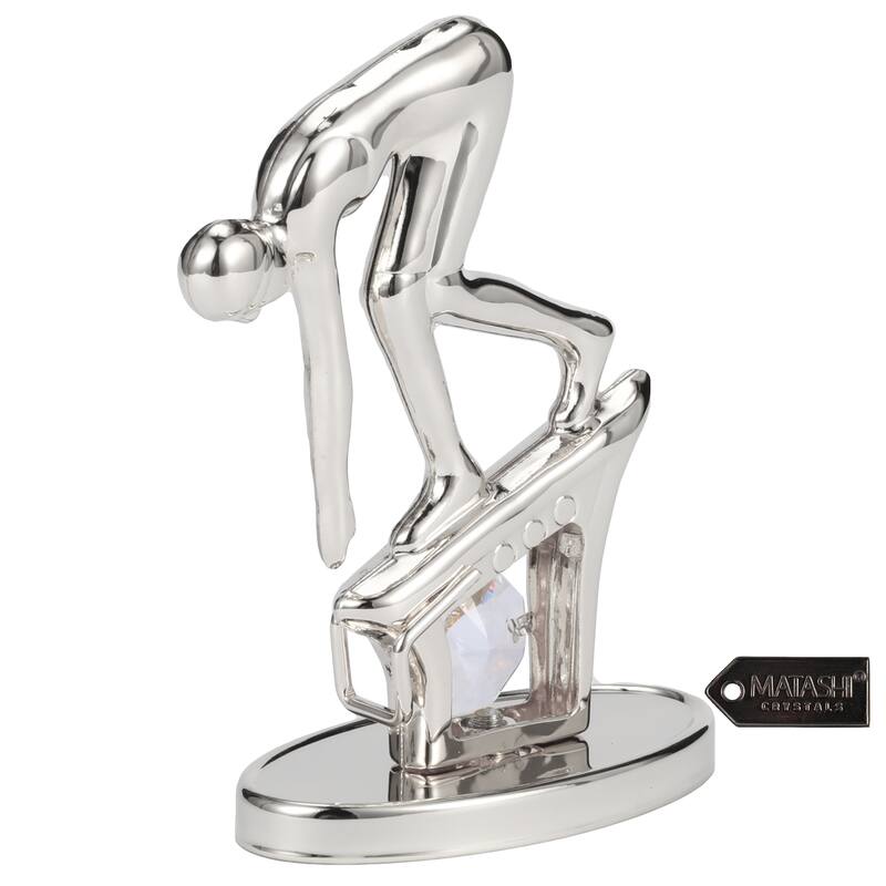 Matashi Silver Plated Surfer Figurine with Crystals Surfing Gift for Surfer Boys Girls Teens Desk Accessories Trophy Tabletop