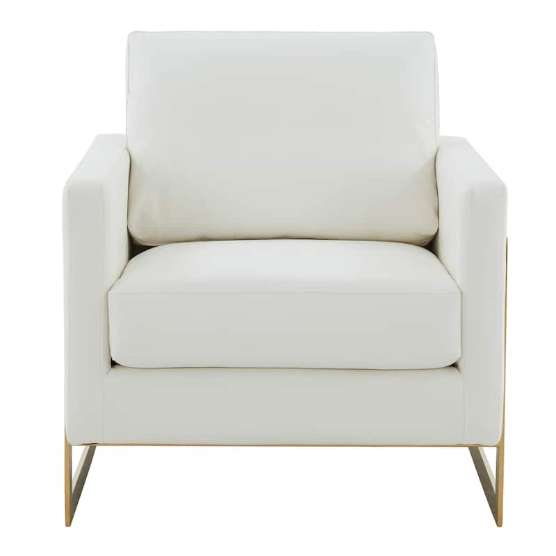 Lincoln Leather Accent Chair With Gold Frame Modern Single Seater Sofa for Living Room and Bedroom - 34"