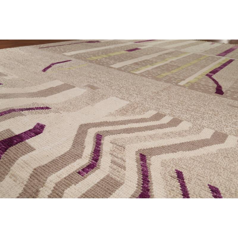 Earth Tone Moroccan Large Area Rug Handmade Beige Wool Carpet - 9'10"x 14'5"