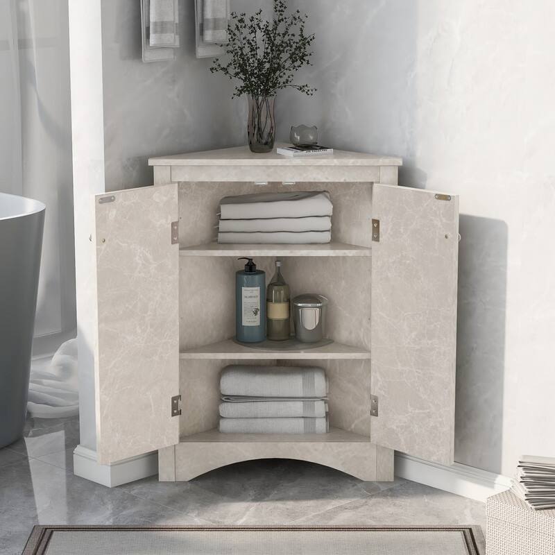 Bathroom Storage Cabinet with Adjustable Shelves, Triangle Bathroom Storage Cabinet, Freestanding Floor Cabinet