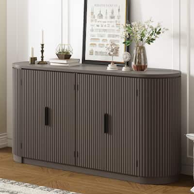 Brown Vertical Striped Door Storage Cabinet 2 doors with Metal Handles Adjustable for Study, Entryway and Living Room