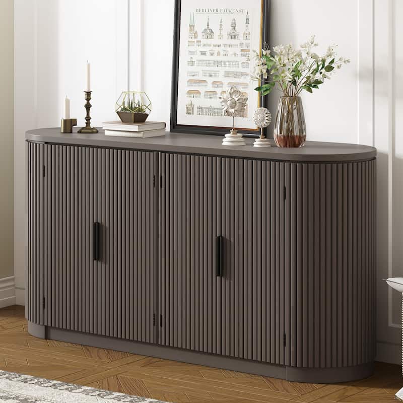 Round Edges Storage Cabinet Brown Coffee Bar Cabinet Buffet Cabinet, Side Cabinet Console Table for Living Room Entryway