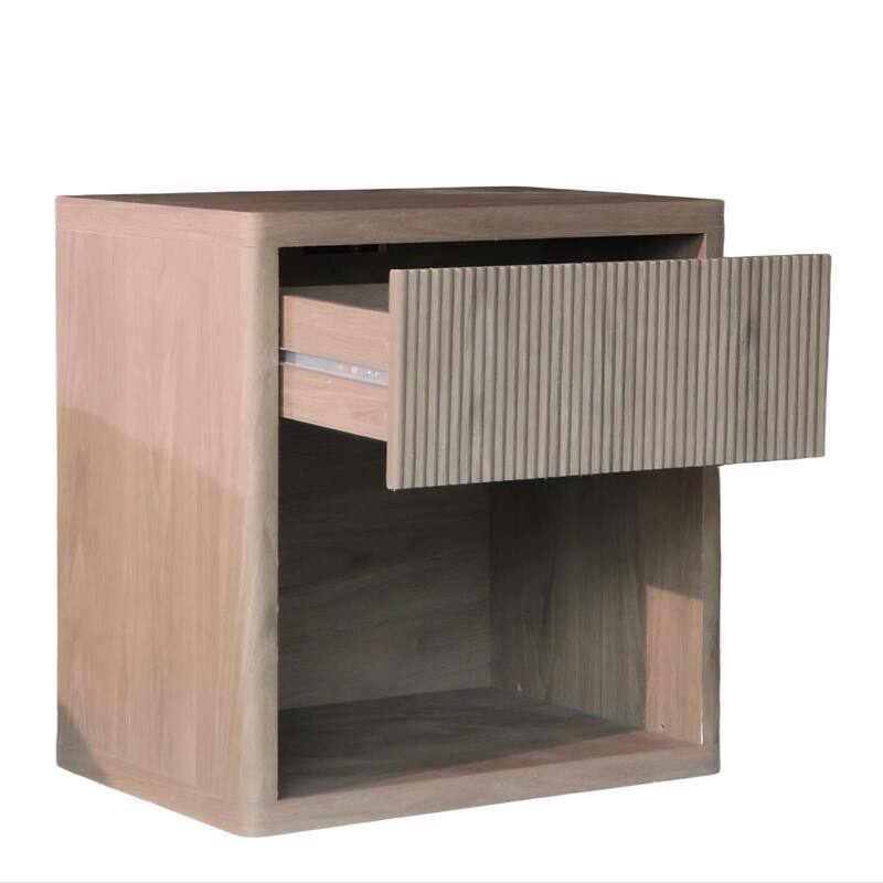 Nightstand with Drawer Storage Fluted Bed Side Table, Large Modern Wide Bedside Stand Mid Century Night Stands