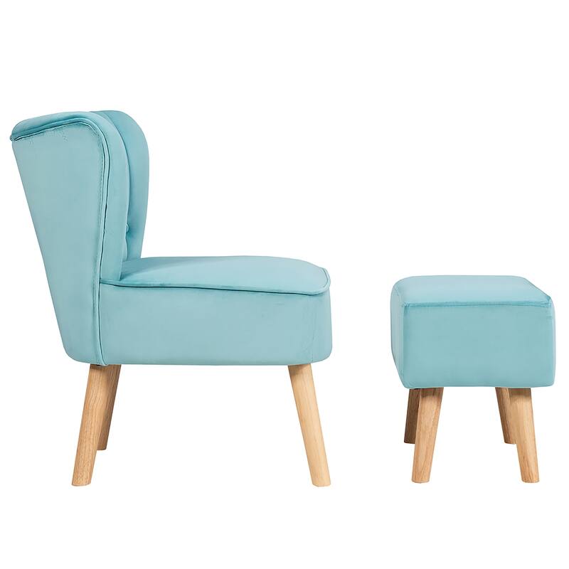 Costway Leisure Chair and Ottoman Thick Padded Velvet Tufted Sofa Set