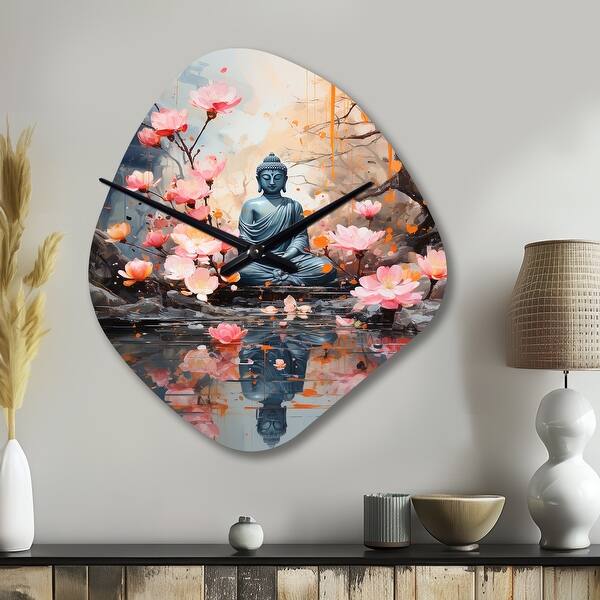 Meditating Clock Floral Buddha In Meditation I - Meditation Wall Clock in Asymmetrical ...