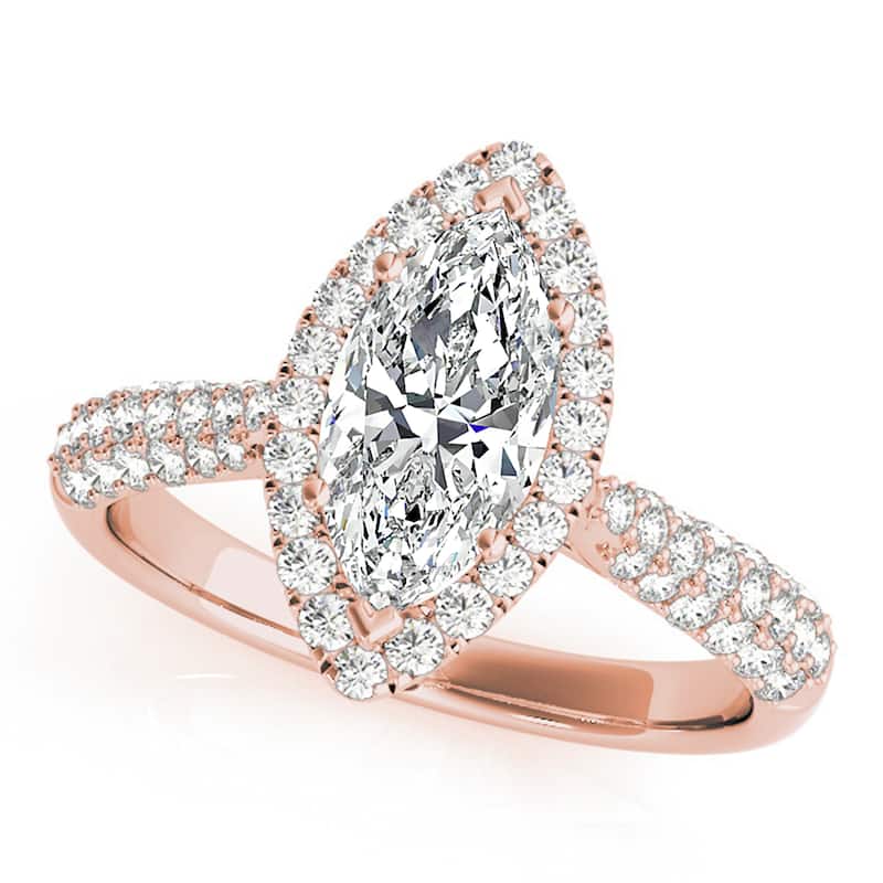 Auriya 14k Rose Gold Lab Grown Marquise Diamond Halo Engagement Ring 0.50 to 5.00 ct. tw. (F-G VS) - 5.00 ct. center - 6.5
