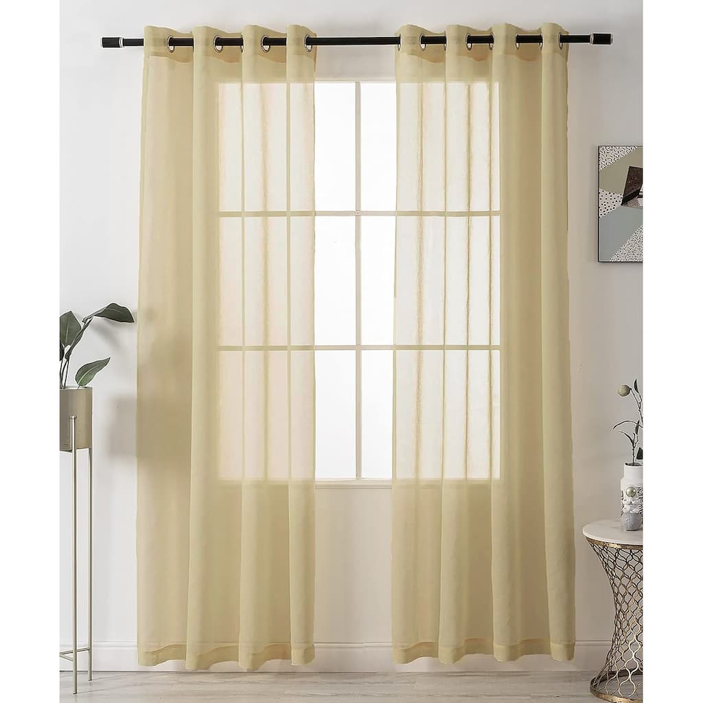 84" Inches Long - 2 Panels - Gold Sheer Window Grommet Curtain Set - 55" x 84"