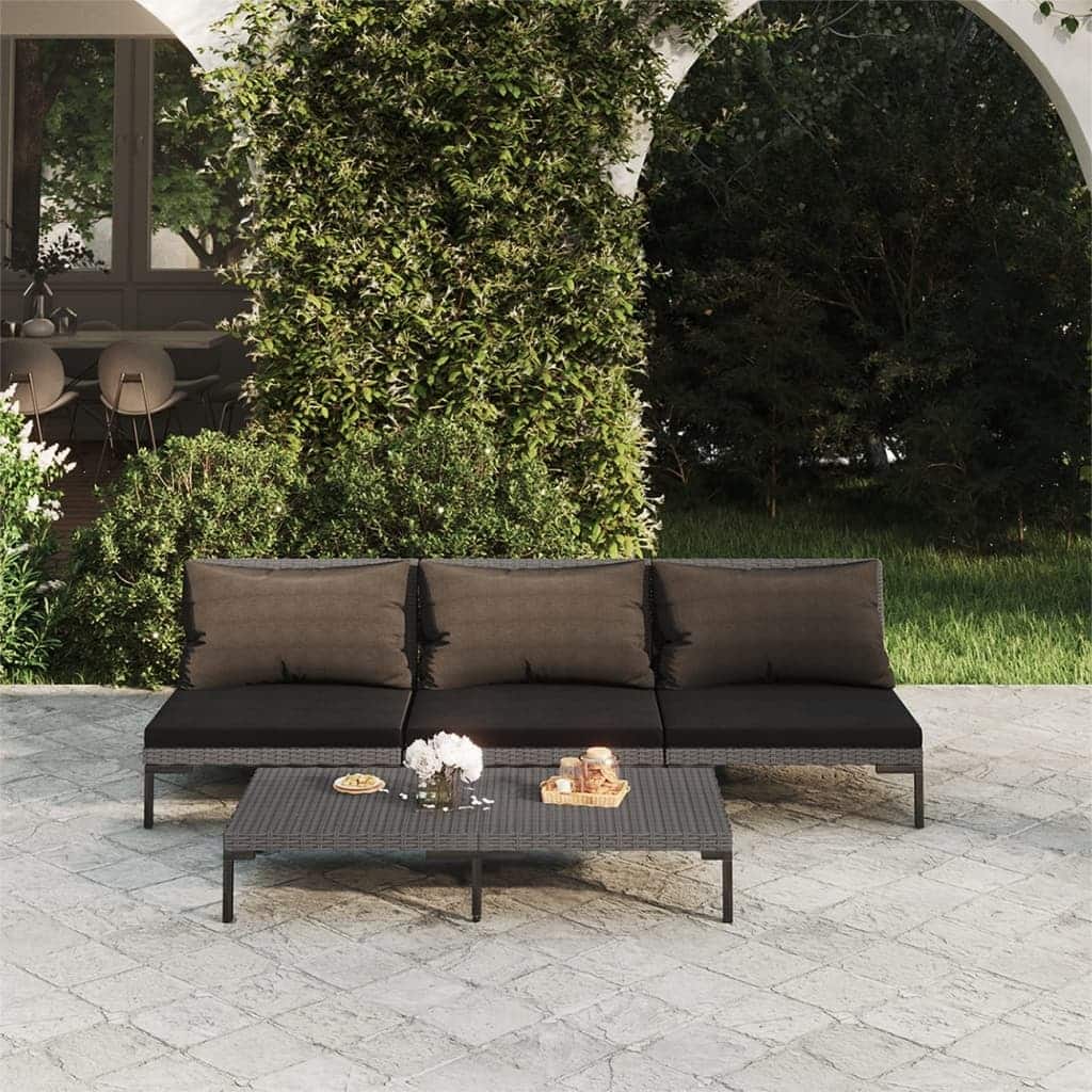 vidaXL Patio Lounge Set Outdoor Sectional Sofa Set Table Poly Rattan Dark Grey - 27.6" x 27.6" x 24"