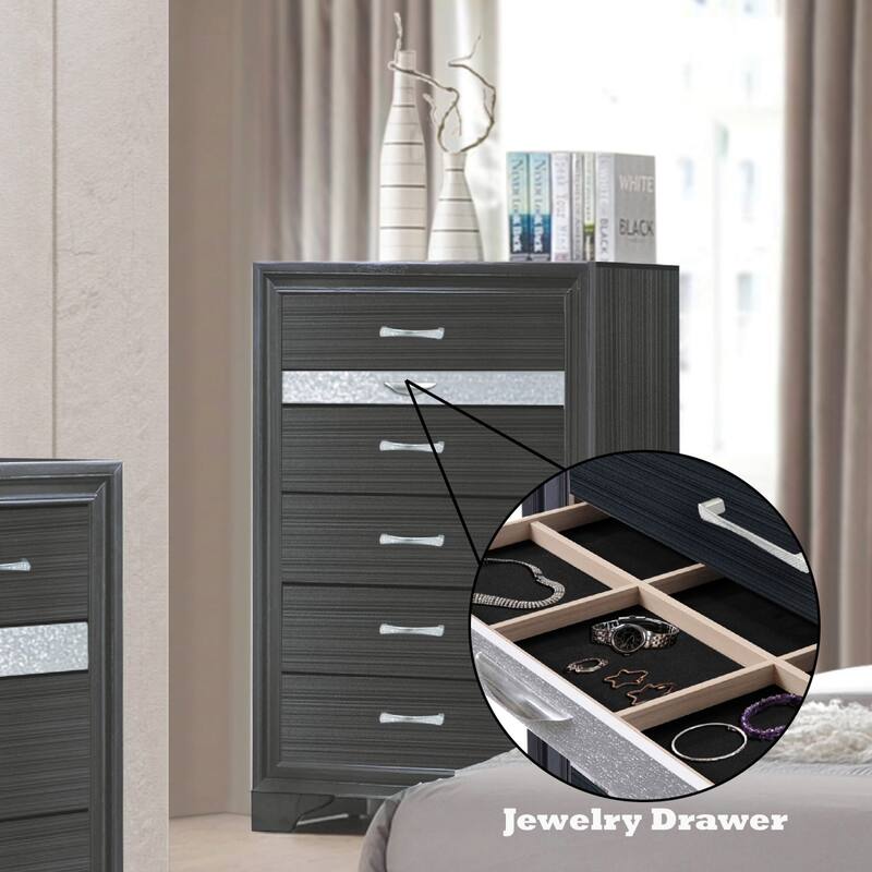 Wood 6 Drawers Chest, Storage Closet with Jewelry Drawer, No Assembly