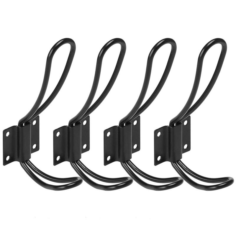Dual Robe Hooks Iron Hook Coat Wall Bathroom Hanger w Screw Black 4pcs