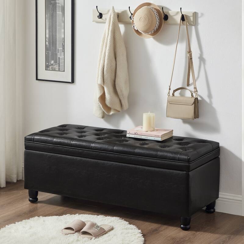45" Wide Modern Upholstered Tufted Storage Bench,Bed Bench with Spindle Wooden Legs